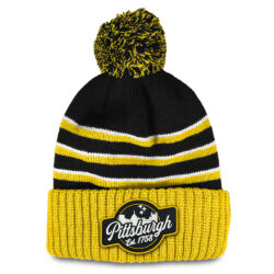 Stripe Pom Beanie Gold