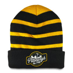 Polyester Fleece Striped Beanie Black Gold