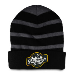 Polyester Fleece Striped Beanie Black Iron Grey