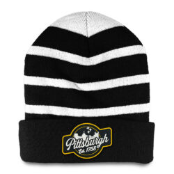 Polyester Fleece Striped Beanie Black White